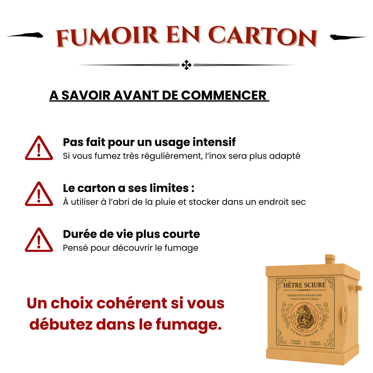 Fumoir en carton pour débuter le fumage à froid, solution simple avec kit complet et sciure de hêtre
